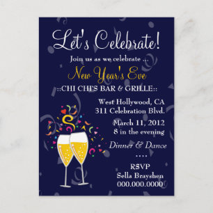 INVITATION CARTE POSTALE 311-CHAMPAGNE CÉLÉBRATION MARINE BLEU