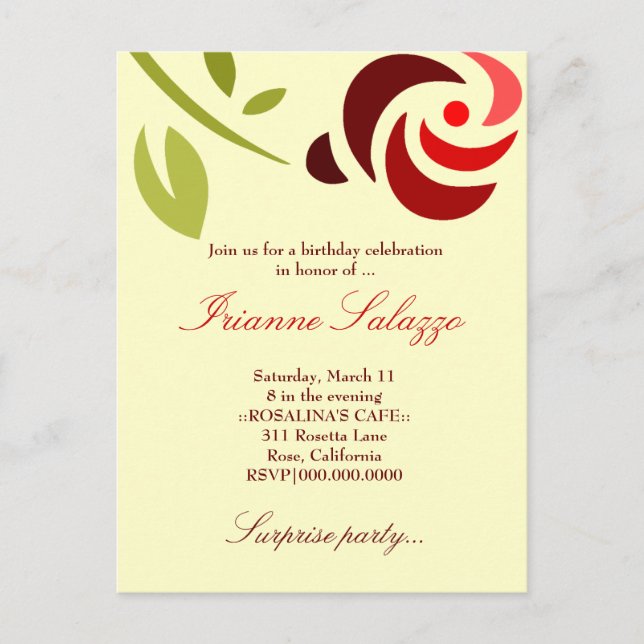 INVITATION CARTE POSTALE 311-INVITATION ROSE ÉLÉGANTE (Devant)