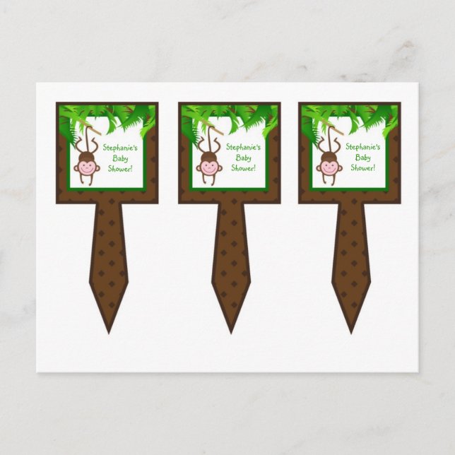 Invitation Carte Postale 3 Coupe Cake Pictures Singe Swing Jungle Safari An (Devant)