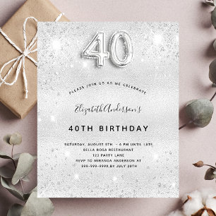 Invitation Carte Postale 40e anniversaire argent parties scintillant scinti