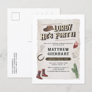 Invitation Carte Postale 40e anniversaire Cowboy Rodeo Party Retro