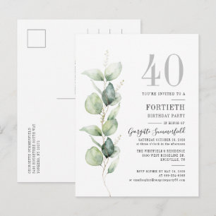 Invitation Carte Postale 40e anniversaire Eucalyptus Botanical Party