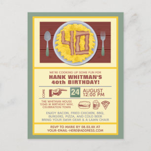 Invitation Carte Postale 40e anniversaire Fête Mens Funny Bacon Thème