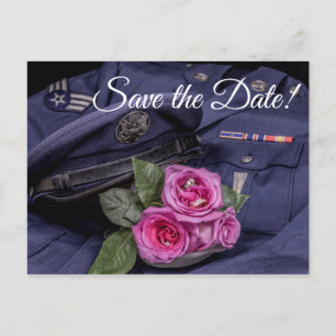 Invitation Carte Postale 4171-Tenue Militaire avec Roses & Anneaux