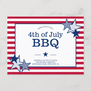 Invitation Carte Postale 4 juillet Étoiles et rayures Moderne Patriotique b