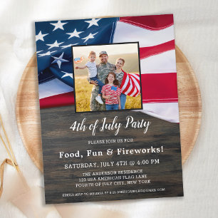Invitation Carte Postale 4 juillet Famille Photo drapeau américain