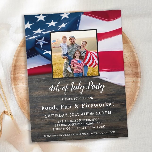 Invitation Carte Postale 4 juillet Famille Photo drapeau américain (Créateur téléchargé)