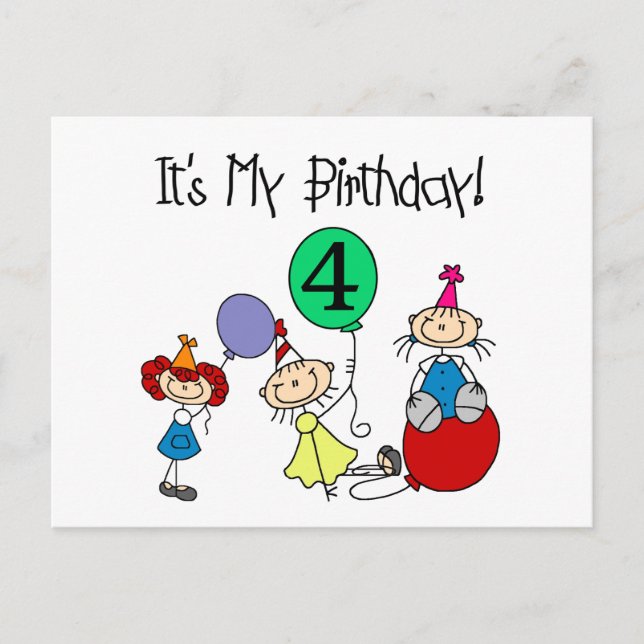 Invitation Carte Postale 4e Stick Kids Party Anniversaire Tshirts et cadeau (Devant)