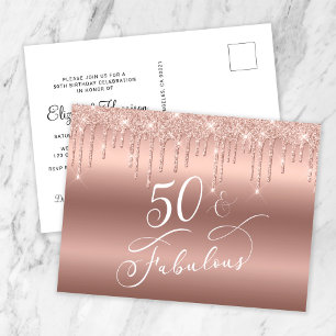 Invitation Carte Postale 50 et fabuleux Rose Gold Parties scintillant fête