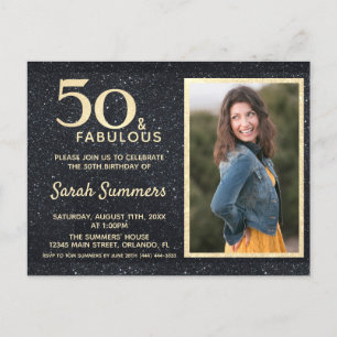 Invitation Carte Postale 50 et Fabulous Black Gold Parties scintillant Anni