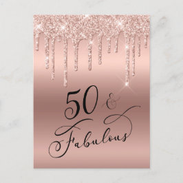 Invitation Carte Postale 50 Fabuleux Rose Parties scintillant Gold fête d'a
