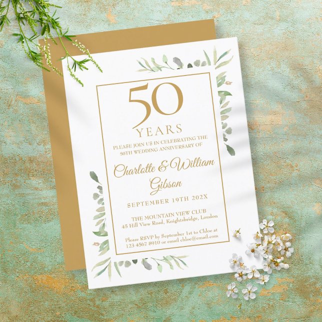 Invitation Carte Postale 50e anniversaire Mariage d'or Verdure (Créateur téléchargé)