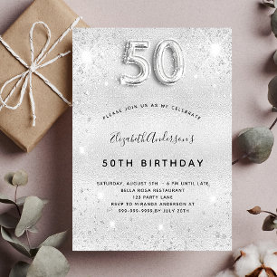 Invitation Carte Postale 50e anniversaire parties scintillant argent invita