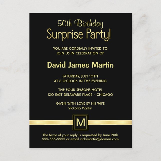 Invitation Carte Postale 50e anniversaire Surprise Party - Exemples d'invit (Devant)