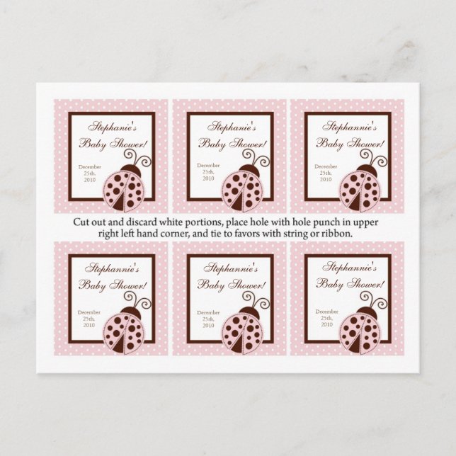 Invitation Carte Postale 6 Favoriser les étiquettes Pink Ladybug (Devant)