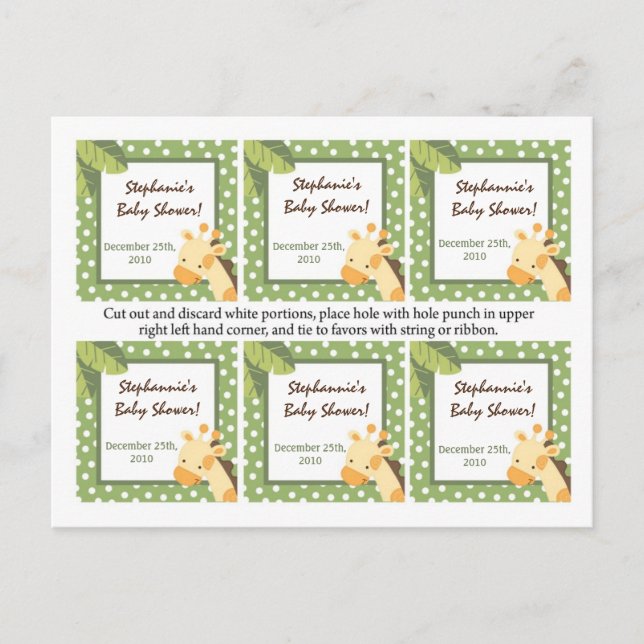 Invitation Carte Postale 6 Favoriser les étiquettes Safari Jungle Giraffe G (Devant)