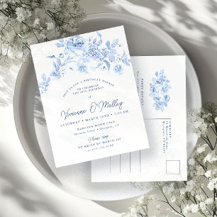 Invitation Carte Postale 80e anniversaire Diner Party Blue Floral