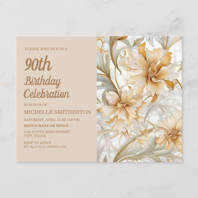 Invitation Carte Postale 90e anniversaire des femmes de Tan Champagne Flora (Devant)