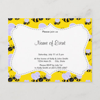 Invitation Carte Postale Abeille jaune et noire