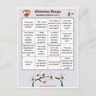 Invitation Carte Postale Ableism Bingo Card Handicap Edition Volume 2