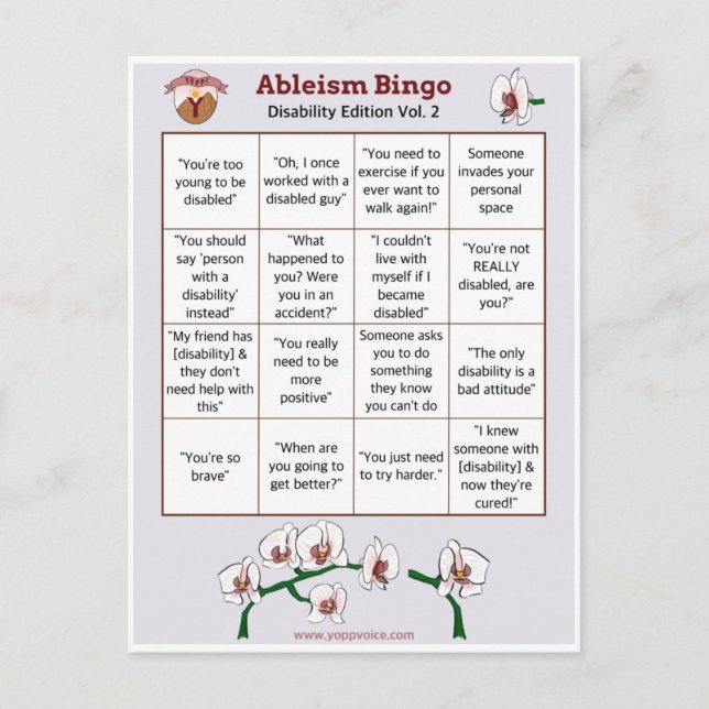 Invitation Carte Postale Ableism Bingo Card Handicap Edition Volume 2 (Devant)