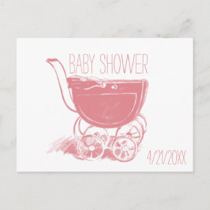 Invitation Carte Postale Adorable rose bébé fille transport Baby shower rét