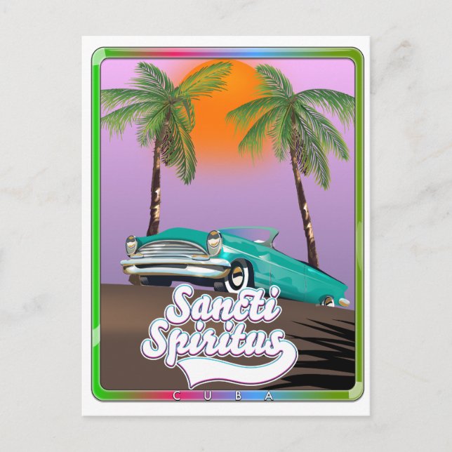 Invitation Carte Postale affiche de voyage de saint spirite Cuba. (Devant)