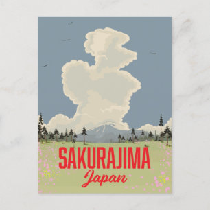 Invitation Carte Postale Affiche de voyage rétro Sakurajima Japon.