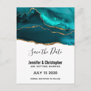 Invitation Carte Postale Agate moderne Turquoise or & blanc Enregistrer la 