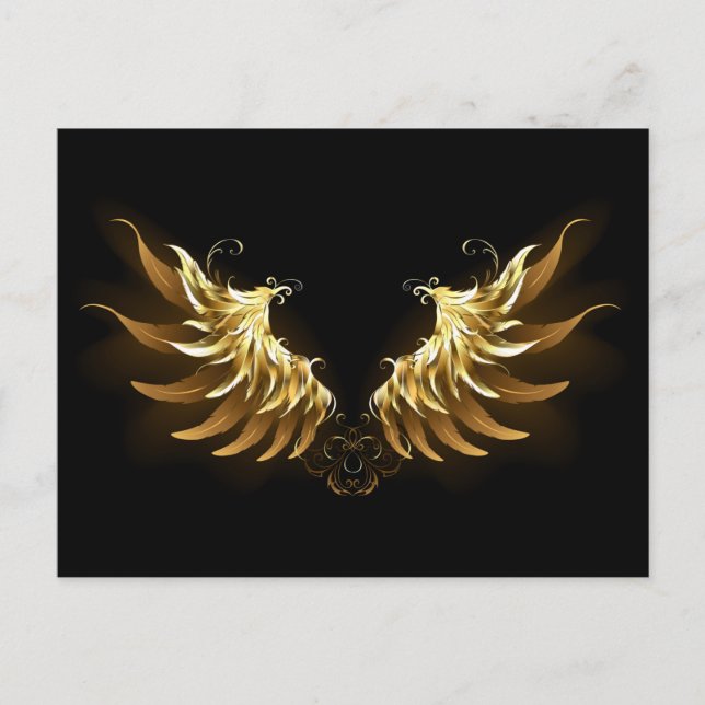 Invitation Carte Postale Ailes d'Ange d'or sur arrière - plan noir (Devant)