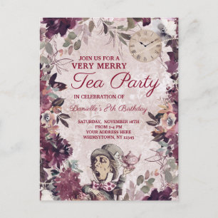 Invitation Carte Postale Alice au pays des merveilles Mad Hatday Tea Party