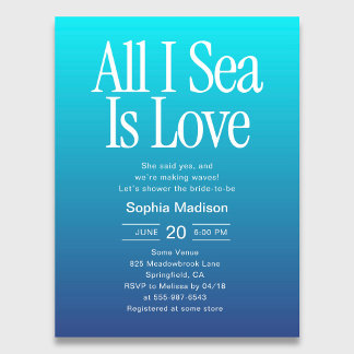 Invitation Carte Postale All I Sea Is Love Retro Blue Bridal Shower