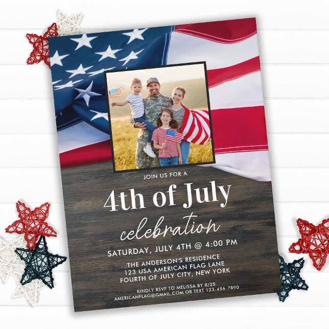 Invitation Carte Postale American Flag Family Photo 4 juillet Party (Créateur téléchargé)