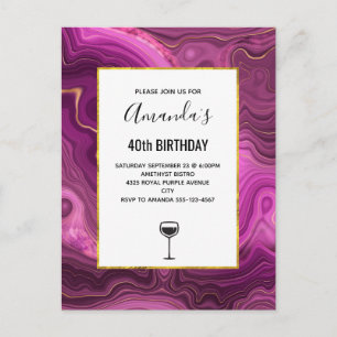 Invitation Carte Postale Améthyste Violet Et Agate Abstrait Or