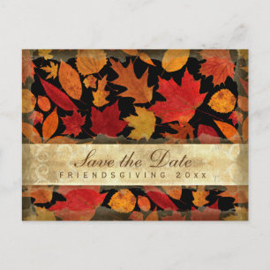 Invitation Carte Postale Amitié Économisez la date L'automne laisse noir