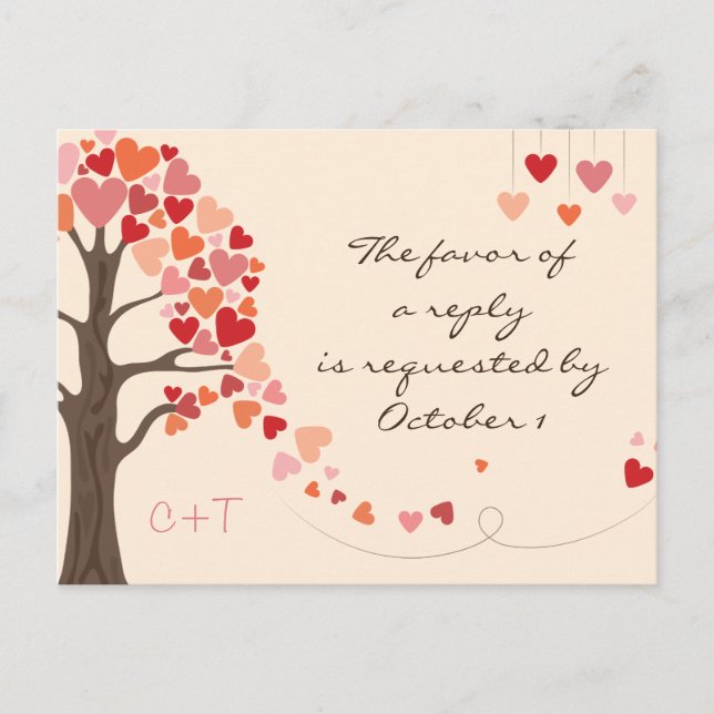 Invitation Carte Postale Amour Arbre Coeurs Mariage rsvp (Devant)