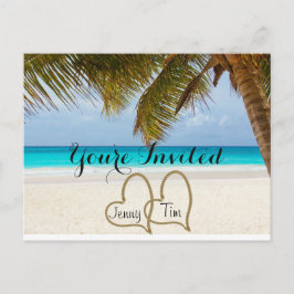 Invitation Carte Postale amour de plage coeurs branches nuptiales vous êtes