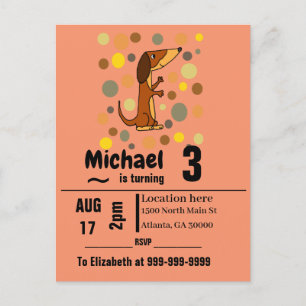 Invitation Carte Postale Amusante Dachshund Chien fête d'anniversaire