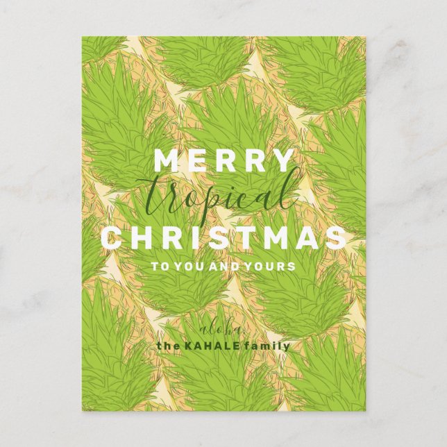 Invitation Carte Postale Ananas hawaïen : Joyeux Noël tropical (Devant)