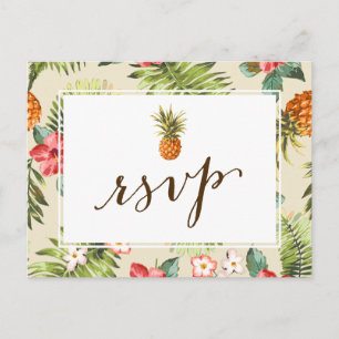 Invitation Carte Postale Ananas Tropical Feuille Luau Hawaiian RSVP