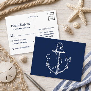 Invitation Carte Postale Ancre de croquis nautique de la marine   RSVP