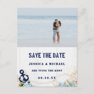 Invitation Carte Postale Ancre Nautique Floral Rustic Beach Enregistrer La 