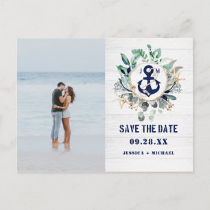 Invitation Carte Postale Ancre Nautique Rustique Plage Photo Enregistrer La