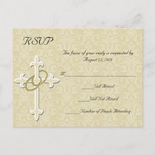 Invitation Carte Postale Anneaux d'or avec croix, Christian RSVP Réponse