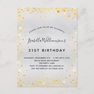 Invitation Carte Postale Anniversaire argent or parties scintillant poussiè
