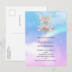 Invitation Carte Postale Anniversaire Couleurs Pastel de Fée Ange Magique