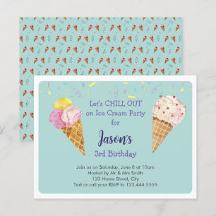 Invitation Carte Postale Anniversaire de enfant de crème glacée Cool verte