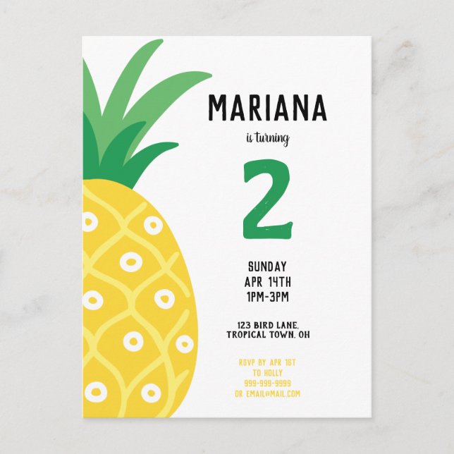 Invitation Carte Postale Anniversaire de Fruits Tutti à l'ananas (Devant)