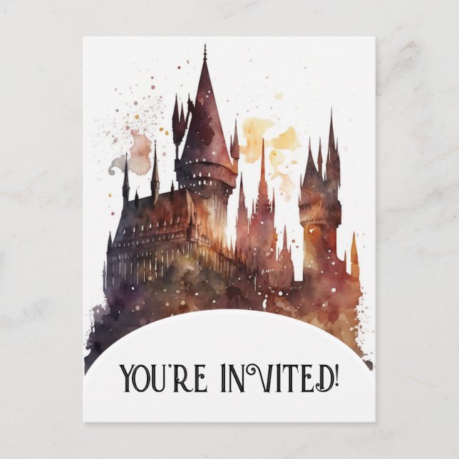 Invitation Carte Postale Anniversaire du château d'aquarelle (Devant)