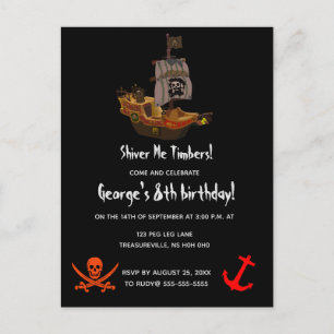 Invitation Carte Postale Anniversaire du piratage des bois de Shiver Me